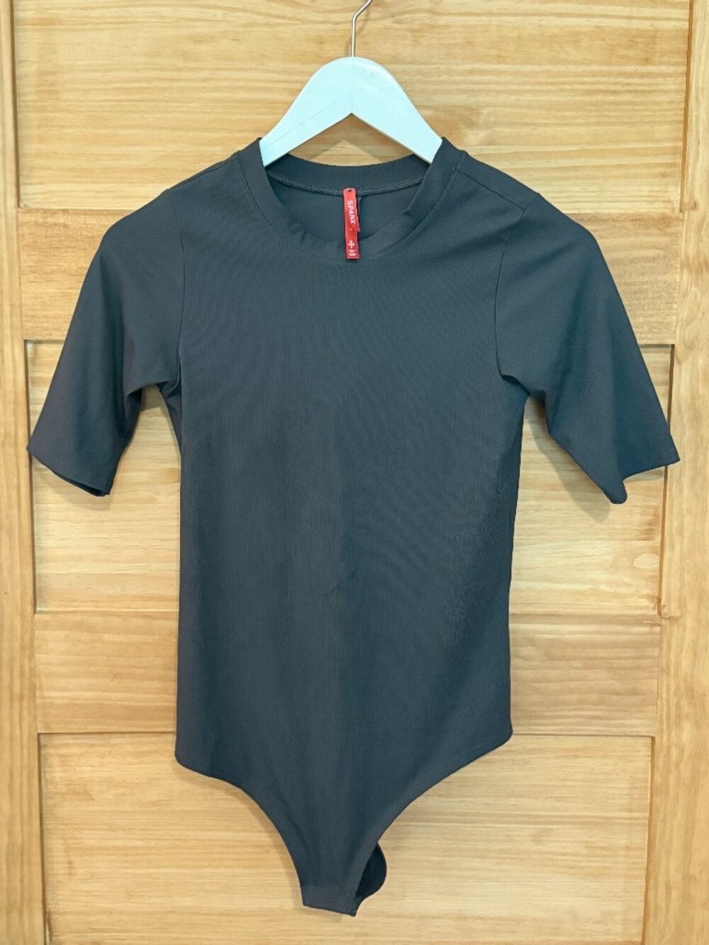 Spanx Dark Olive Green Suit Yourself Ribbed Short-Sleeve Bodysuit Women's size S
